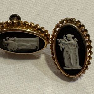 Elegant Black and Gold Cameo Earrings